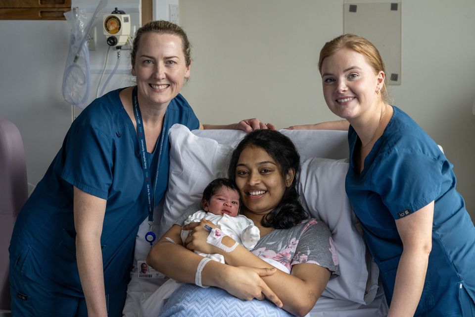 Meet the first baby born in Kerry in 2026: Louie Kurian Johns was born at University Hospital Kerry (UHK) at 3.22am on January 1, New Year's Day. He's pictured here with his proud mom, Emil Emmanuel and staff nurses with UHK Staff nurses Teresa McGrath and Aoife Greaney. Photo by Domnick Walsh.